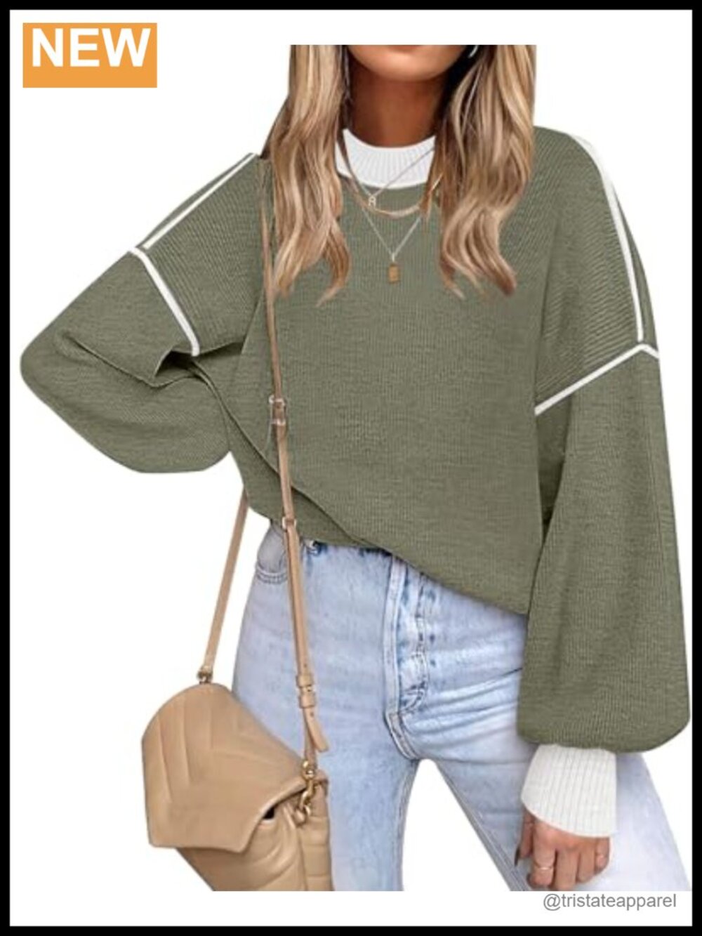 ETCYY Oversized Striped Sweater Womens Long Sleeve Knit Pullover Crewneck